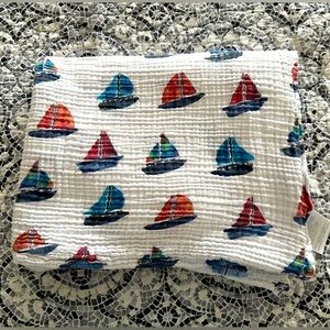 Lulujo 100% Cotton Muslin Receiving Swaddle Baby Blanket With Sailboat Pattern